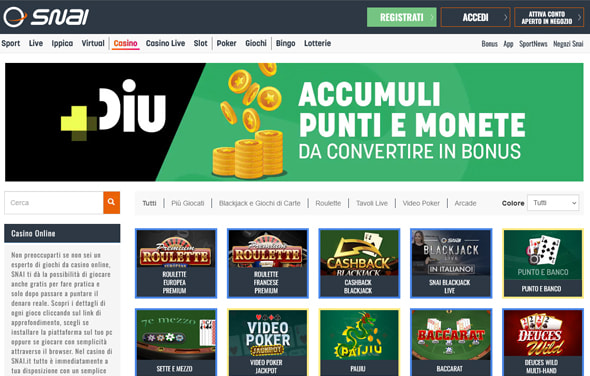 La homepage del casinò SNAI.