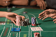 A baccarat game, laid out on a casino table.