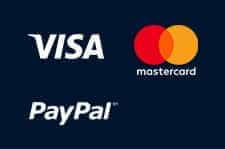 The logos of payment methods available at WynnBET online casino in WV: Visa, MasterCard, and PayPal