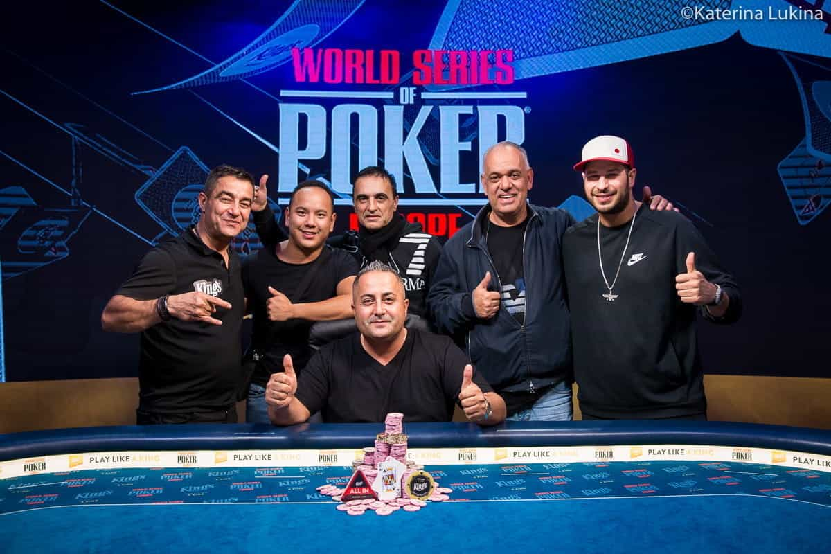 The final table of the tournament made up of seven players including the winner, Siamek Tooran.