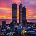 The skyline of Manila at sunset.