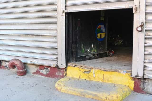 A shuttered lottery store.