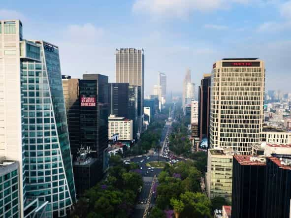 Skyscrapers on Paseo de la Reforma in Mexico City, Mexico.